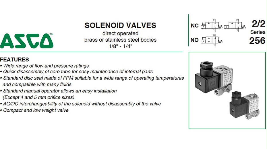ASCO；1/4G螺紋口徑兩通電磁閥SCG256B402V選型指導(dǎo)
