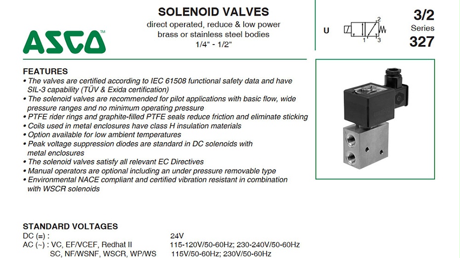 ASCO隔爆二位三通電磁閥NFET8327B102選型參考